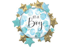 Foil Balloon - Shape - Round with Stars - "IT'S A Boy" - Watercolour